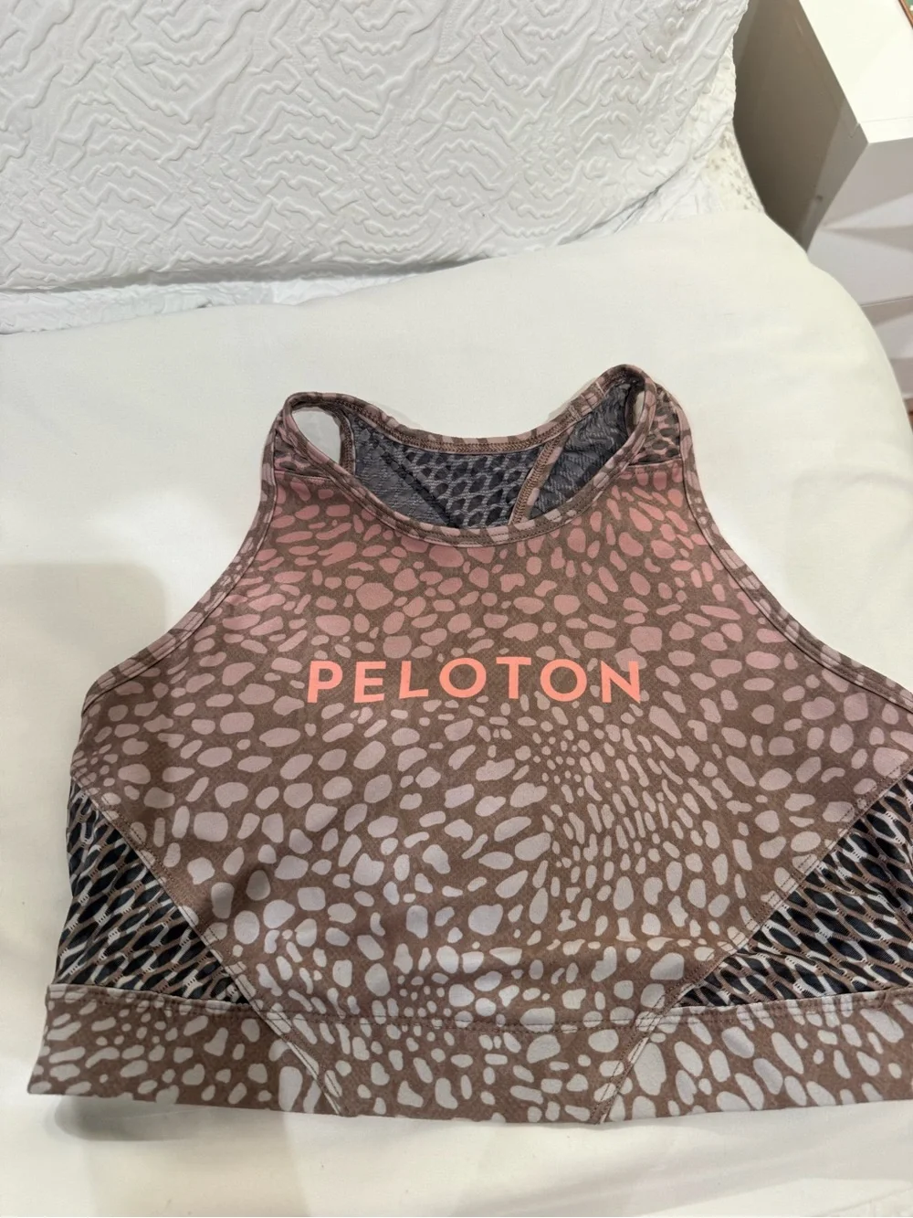 Peloton Brown and Pink Leopard-Print High Neck Sports Bra